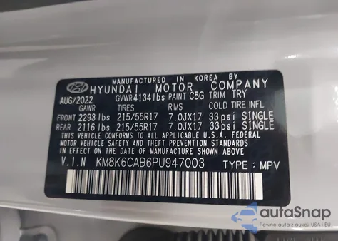 2023 Hyundai Kona Sel z USA, uszkodzony, nr VIN KM8K6CAB6PU947003